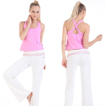Yoga Casual Workout Summer sportswear Suits(Fitness Long Vest+Pants w/h Plum Line)